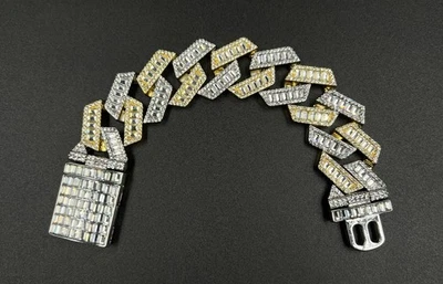"Brazalete de eslabones cubanos Miami de dos tonos baguette helada VVS1 8"" X 25 MM" Foto 1 de 4