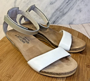 Naot Pixie Sandals White Silver Wedge Size 38 / US 7.5 - Picture 1 of 11