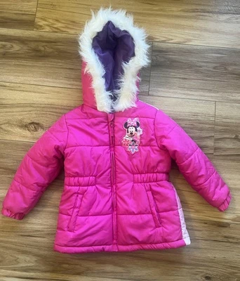 Disney Minnie Mouse Chaqueta Niñas 3T Rosa Capucha Puffer Abrigo de Invierno Floral Foto 1 de 4