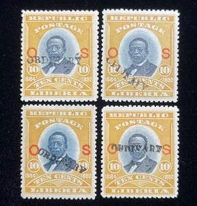 Liberia Stamps 1901-02 10c. ‘O S’ + ‘Ordinary’ Mint Selection (4) Sc. 71 - Picture 1 of 3