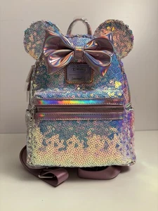 Loungefly Disney Planet Minnie Pink Iridescent Sequin UV Reactive LASR Rucksack - Bild 1 von 14