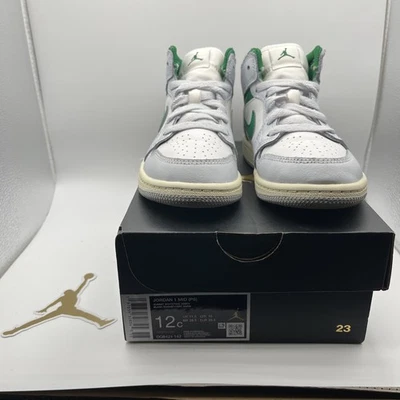 Jordan 1 Mid (Pre-School) Summit White/Pine Green Size 12c - Image 1 of 4