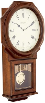 Bulova C3543 Ashford Wall Clock | 25" Schoolhouse Design | Walnut Finish | Ha... - Image 1 of 4