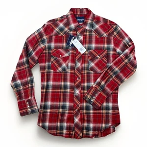 Camicia Wrangler uomo taglia M rossa a quadri perle a scatto manica lunga cowboy western nuova con etichetta - Foto 1 di 10