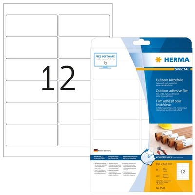 HERMA Stretchable Self Adhesive Weatherproof Foil Labels, 12 Labels Per A4 Sheet - Image 1 of 4