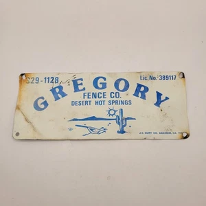 Vintage 80s Gregory Fence Co Desert Hot Springs CA Sign 10x4in Roadrunner Cactus - Picture 1 of 5
