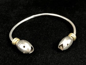 Brazalete Vintage Taxco Mexicano Plata Esterlina Pez o Serpiente Doble Cabeza - Imagen 1 de 9