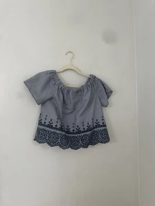 Blusa Daily Special azul a cuadros guinga para mujer talla M fuera del hombro cabaña - Imagen 1 de 7