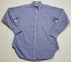 McCULLEY'S Highlands NC Gingham Long Sleeve Shirt Blue Sz M 15 1/2 Made in USA - Picture 1 of 11