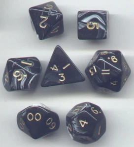 RPG Dice Set of 7 - Marble Black D4 D6 D8 D10 D12 D20 D00-90 - Picture 1 of 1