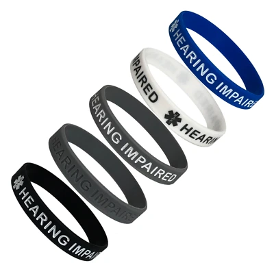 Paquete de 5 pulseras de silicona de identificación de alerta médica "DISCAPACITADOS AUDITIVOS" Foto 1 de 2