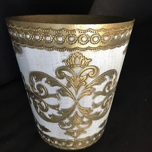Vintage italienisch florentinisch vergoldet weiß & gold Tole Mülleimer Mülleimer Mülleimer Mülleimer - Bild 1 von 8