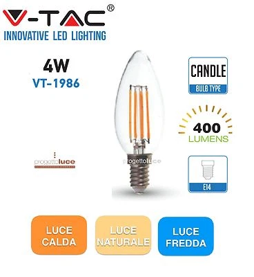 V-TAC LAMPADINE LED E14 4W LAMPADA FILAMENTO CANDELA SFERA FIAMMA TORTIGLIONE - Immagine 1 di 4