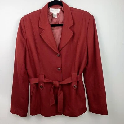 Chaqueta Blazer Informal Esquina Rojo Óxido Naranja Botón Frontal Envoltura Lana Mujer 10 Usada en Excelente Condición Foto 1 de 4