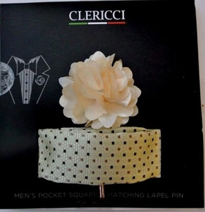 Cream Lapel Pin and Sand Brown Hanky Set - Picture 1 of 1