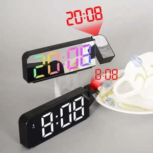 LED Curved Digital Alarm Clock USB Temperature Mirror Display Snooze Bedside UK - Picture 1 of 25