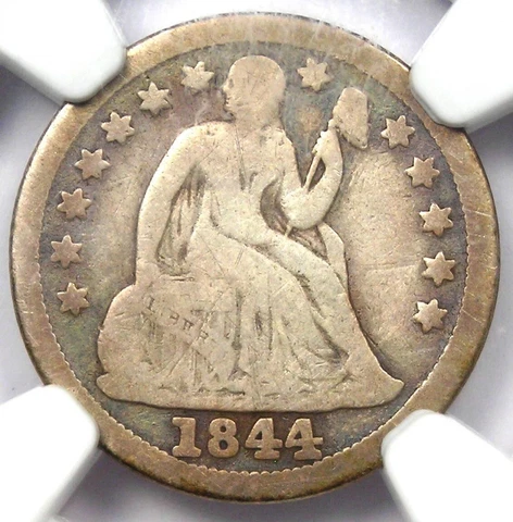 1844 Seated Liberty Dime 10C - Certified NGC VG Detail - Rare Date! Cover