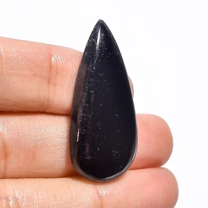 33.00 Cts Genuine Black Tourmaline Loose Gemstone Pear Cabochon 36X17X6 mm - Picture 1 of 6