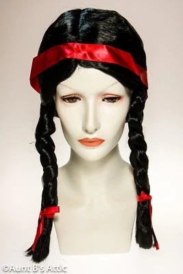 Peluca nativa americana pelo sintético trenzado negro coleta disfraz peluca personaje Foto 1 de 2