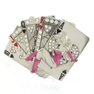 ACE HIGH SEXY LADY PIN-UP BELT BUCKLE CARDS POKER GAMBLER LUCKY FIT SNAP BELT - Picture 1 of 1