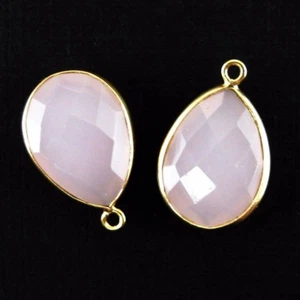 Bezel Gemstone Pendant - 13x18mm Faceted Pear Shape - Pink Chalcedony (2 Pcs) - Picture 1 of 2