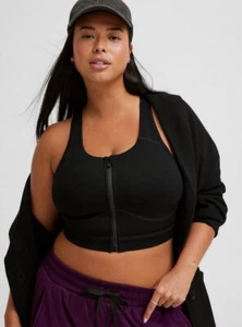 Torrid Low Impact Wireless Zip Front Active Sports Bra Womens Plus Size 6 Black - Picture 1 of 13