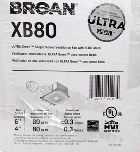 Broan XB80 ULTRA GREEN XB Series 80 CFM Ceiling Bathroom Exhaust Fan OPEN BOX - Picture 1 of 4
