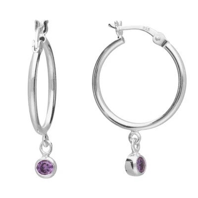 Sterling Silver Amethyst Hoop Dropper Earrings - FEBRUARY Birthstone - Image 1 of 4