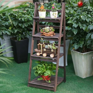 Solid 4 Tier Plant Stand Portable Folding A-Frame Plant Flower Display Shelves - Picture 1 of 12