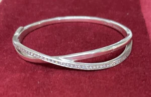 Pandora Sterling Silver 925 Entwined Clear Cubic Zirconia Hinged Bangle Bracelet - Picture 1 of 6
