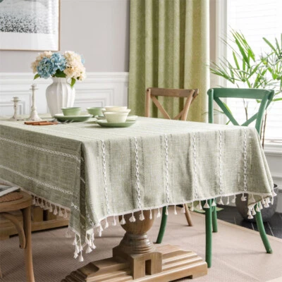 Tassel Rectangle Tablecloth for Dining Room Kitchen Dust Proof Table Cloth Cover - Image 1 of 4