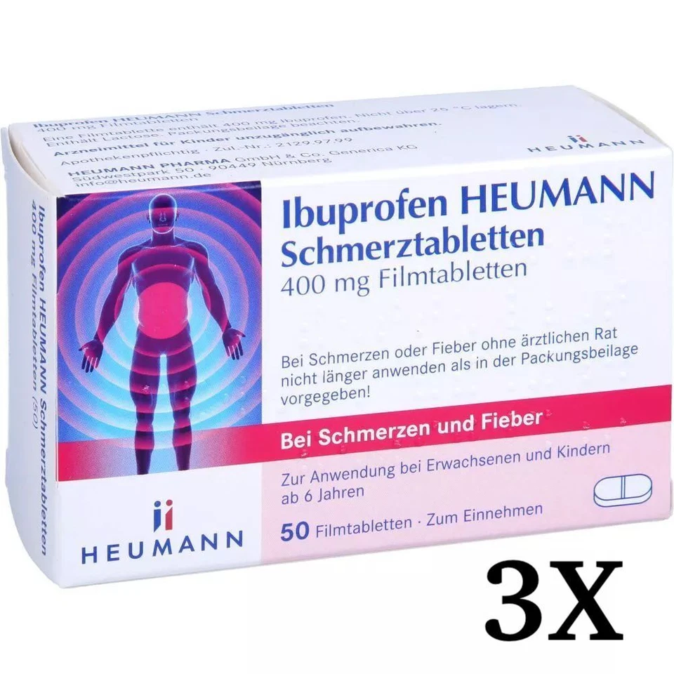 3X IBUPROFEN Heumann Schmerztabletten 400 mg 50 St   PZN 07728561#3 - Bild 1 von 1