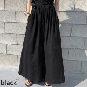 Women's Wide Leg Trousers Pants High Elastic Waist Plain Casual Loose Pocket - Picture 1 of 24