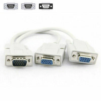 VGA SVGA 1 PC TO 2 MONITOR Male to 2 Dual Female Y Adapter Splitter Cable 15 PIN - Image 1 of 3