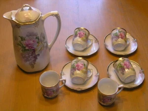 Antique Art Nouveau Demitasse Set Chocolate Set Pot Teapot 6 Cups 4 Saucers - Picture 1 of 12