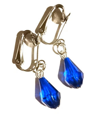 Ohrclips CLIPS blau Tropfen Anklip Ohrringe Modeschmuck Ohrklipser ca 3,3cm lang - Bild 1 von 3
