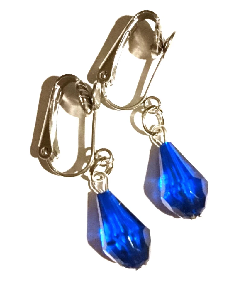 Ohrclips CLIPS blau Tropfen Anklip Ohrringe Modeschmuck Ohrklipser ca 3,3cm lang - Bild 1 von 3