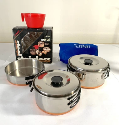 TEXSPORT~ JUEGO DE COCINA PARA 1 PERSONA #13430~ FONDO DE COBRE ACERO INOXIDABLE~ SIN USAR EN CAJA Foto 1 de 4