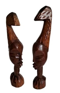 2 Vintage Wood Art Statue African Couple Man Woman 11" and 12"H Hand Carved - Picture 1 of 13
