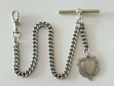 vintage albert pocket watch curb link with antique Albo Silver NCRCo fob medal - Image 1 of 4