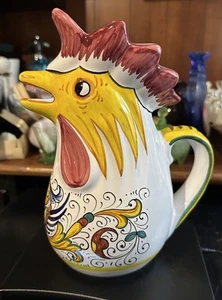 Sberna Deruta 10” Italian Rooster Good Luck Pitcher - Picture 1 of 6