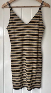 Topshop UK 12 StripedCami Bodycon Mini Dress Gold Pink Black Glitter Stretch - Picture 1 of 12