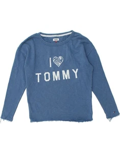 TOMMY HILFIGER Womens Graphic Top Long Sleeve UK 6 XS Blue Cotton BD94 - Picture 1 of 3