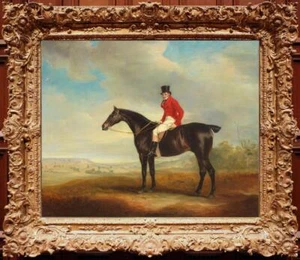 Handmade Old Master-Art Antique Oil Painting Animal Racehorse men on canvas - Picture 1 of 2