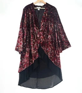 Aris A Womens Velvet Burnout Long Kimono Large Open Front Witchy Boho Hippie - Picture 1 of 8