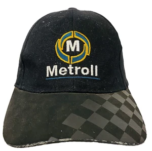 Metroll Embroidered Black 100% Cotton Strapback Cap Hat Checkerplate Visor - Picture 1 of 8
