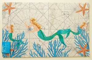 Mermaid Patio Placemat Set of 6 Indoor Outdoor Table Mats - Picture 1 of 3