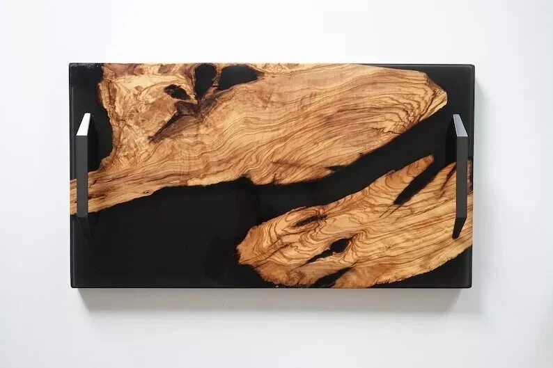 Handmade Epoxy Wood Resin Serving Tray – 10" x 18" – Luxury Home & Kitchen Decor - Image 1 of 4