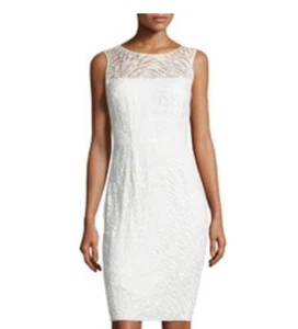 $298 BCBG OFF WHITE "ALICE" SLEEVELESS LACE EMBROIDERED DRESS Sz8 - Picture 1 of 9