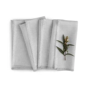 Solino Home 100% Pure Linen Dinner Napkins Set of 4 for Fall Dining, Fringe - Picture 1 of 80